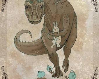 Alicesaurus steamPUNk dinosaur art print 5x7
