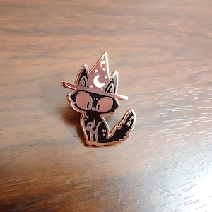 Witchy Kitty Halloween Black Cat copper metal enamel pin