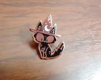 Witchy Kitty Halloween Black Cat copper metal enamel pin