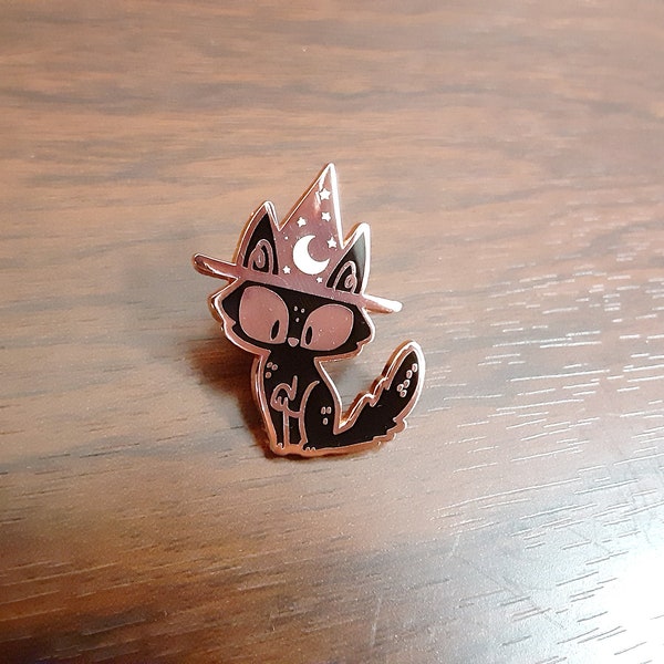 Witchy Kitty Halloween Black Cat copper metal enamel pin