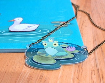 Frog Prince clear acrylic charm necklace