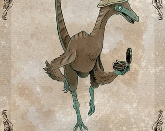 Compassgnathus steamPUNk dinosaur art print 5x7
