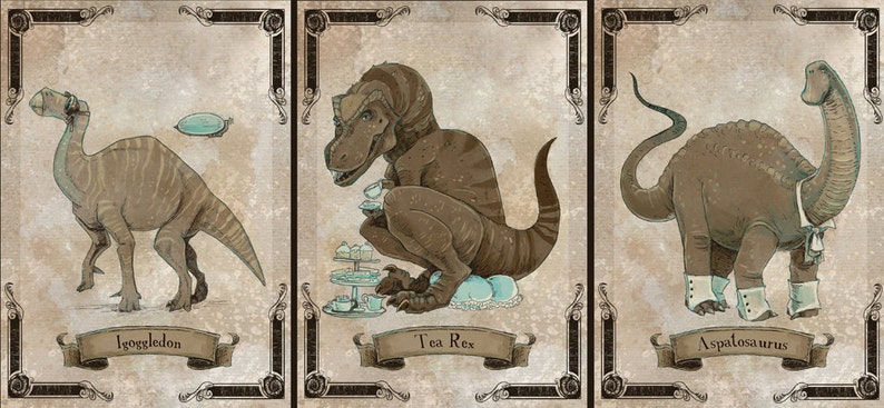 SteamPUNk Dinosaurs series 2 set of 3 prints image 1