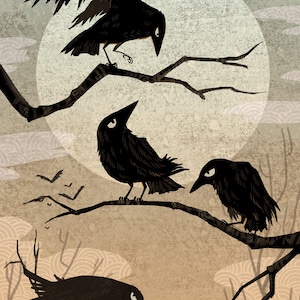 Winter Crow art mini print 5x7 inch
