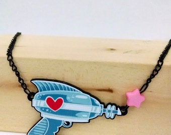 Retro Ray-Gun acrylic charm necklace