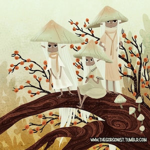 Mushroom Bonnet Sisters 8x8 print