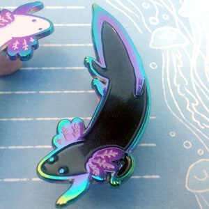 Black and White Axolotl Chase rainbow metal enamel pin set image 2