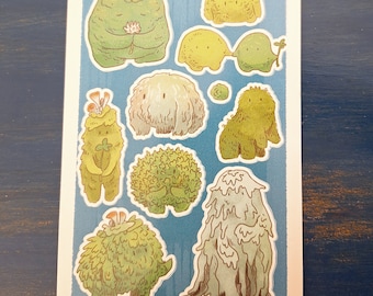 Mossy Mosster Friends kiss cut 4x6 inch sticker sheet