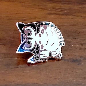 Hoo Who Curious Owl Great Horned Owl copper metal enamel pin