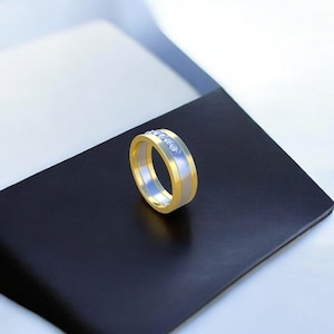 Two Tone Mixed Metal Wedding Band | Rustic Silver & Gold Bimetal Ring | Unisex Jewelry for Couples