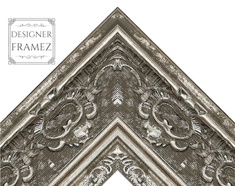 Ornate Silver Baroque Style Picture Frame 2-1/2" Wide Custom Sizes up to 48 x 60". Plexi & Backing Option Available. Fast Free Shipping