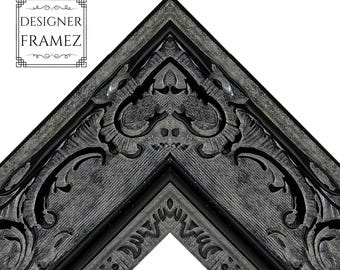 Antique Black Baroque Picture Frame, Ornate French Style, Custom Sizes Available