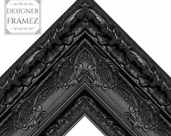 Ornate Black Baroque Picture Frame, Custom Size, Gallery Grade