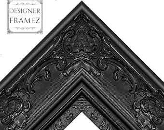 Ornate Black Baroque Picture Frame, Custom Sizes Available (Plexi & Backing Option)