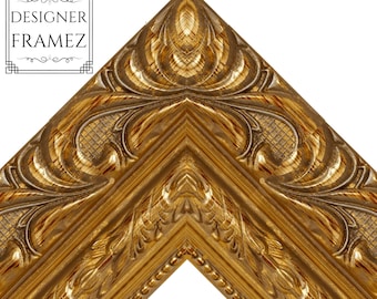 Wide Ornate Gold Baroque Picture Frame, 4-1/4" Wide, Custom Sizes up to 60 x 80", Gallery Grade High Quality