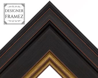 Classical Black and Gold Picture Frame 2-1/8" Wide Custom Sizes Available up to 48 x 60" Plexi & Backing Option Available Fast Free Shipping