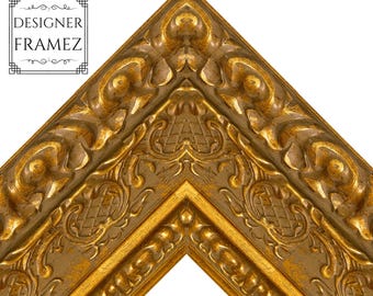 Wide Ornate Gold Baroque Picture Frame, 4" Wide, Custom Sizes up to 60 x 80", Gallery Grade High Quality