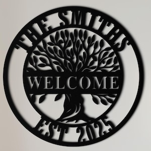 Custom Family Tree of Life Sign Door Sign with Family Name Wall Hanging Olive Tree Sign Personalized Welcome Metal Sign Welcome to Our Home