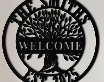 Personalized Metal Family Tree Sign, Custom Olive Tree Welcome Decor