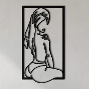 Woman Metal Bathroom Wall Decor, Minimalist Line Art, Metal Woman Wall Decor, Women Metal Home Decor, Line Wall Art