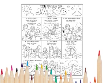 Pagina da colorare con la storia biblica di Giacobbe / Attività per la scuola domenicale sulla Genesi (Download digitale)