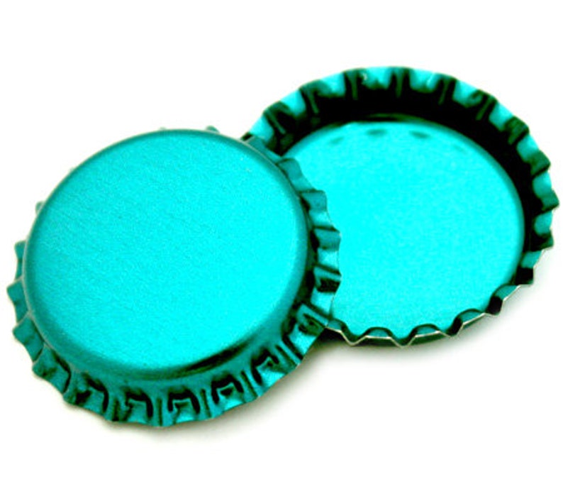 50 Metallic Turquoise Bottle Caps New Linerless image 1