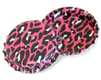 50 Hot Pink Cheetah Pattern Bottle Caps Jewelry Safari Collection New Linerless