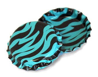 50 Aqua Zebra Pattern Bottle Caps Jewelry Safari Collection New Linerless