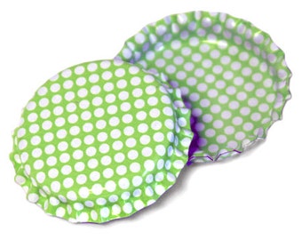 100 Lime Green w/ White Polka Dots Pattern Bottle Caps Jewelry Collection New Linerless Pastel