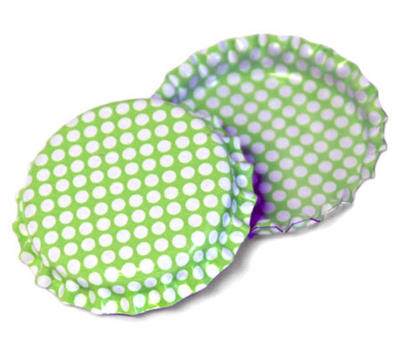 100 Lime Green w/ White Polka Dots Pattern Bottle Caps Jewelry Collection New Linerless Pastel image 1