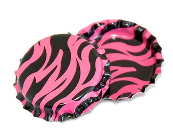 100 Hot Pink Zebra Pattern Bottle Caps Jewelry Safari Collection New Linerless