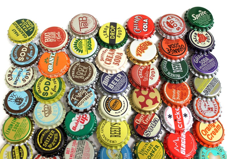 50 Vintage & Vintage Inspired Random Bottle Caps Collectible Craft Jewelry Coke Soda Bottlecaps image 1