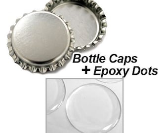 Epoxy Dots Kit: 100 Chrome Bottle Caps & 100 Epoxy Dots