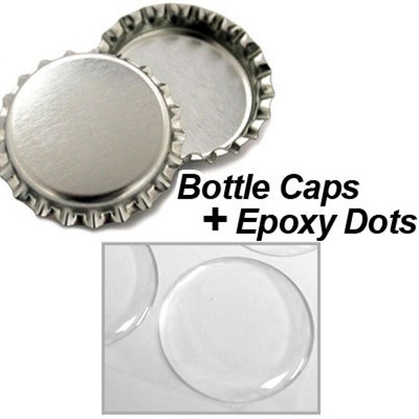 Epoxy Dots Kit: 100 Chrome Bottle Caps & 100 Epoxy Dots