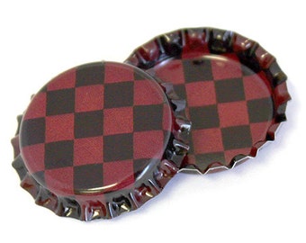 50 Two Sided Antique Checker Pattern Bottle Caps Jewelry Collection New Linerless