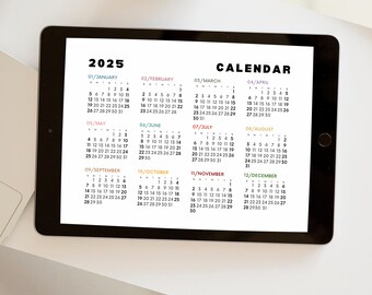 Elegant 2025 Calendar | Printable Minimalist Monthly Planner | Year At a Glance | Digital Download PDF | Customizable | 11x8.5