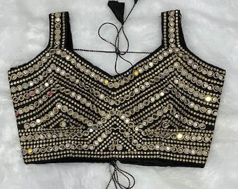 Mirror Work Designer Blouse – Handmade Embroidered Sleeveless Choli Top for Women, Party & Festive Wear