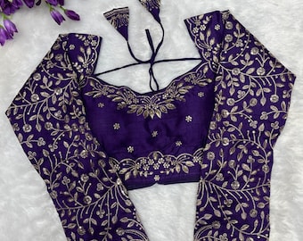 Camicetta in sari di seta firmata / Choli da sposa ricamato in zari dorato