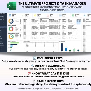 Project Management Excel Template Multi Project and Task Tracker, Gantt Chart, Kanban Board, Task Dashboard, Calendar & Recurring Tasks