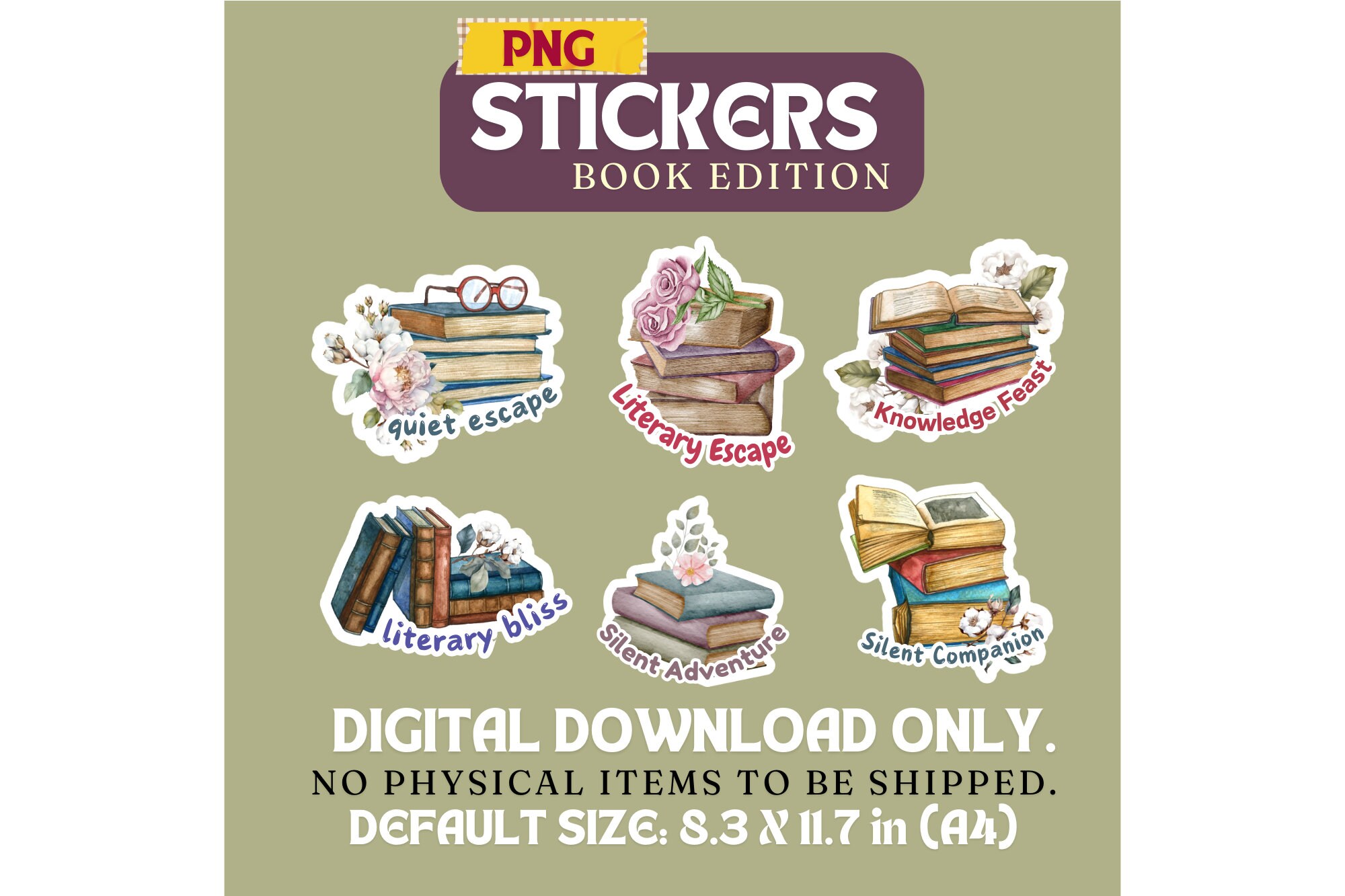 Cute Books Printable Stickers Png, Inspirational Sticker Png, Print and ...