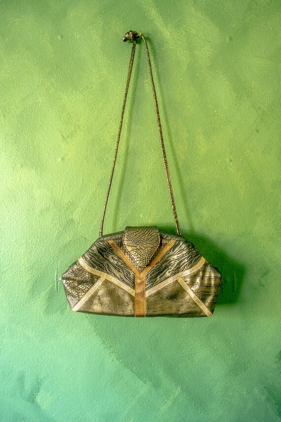 80s-90s Metallic Patchwork Faux Leather Purse VIN… - image 4