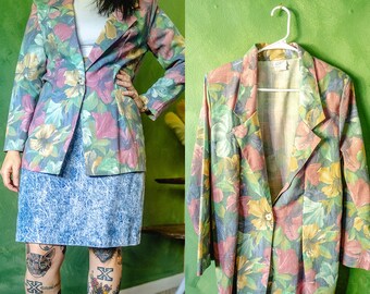 90s Womens Floral Print Light Blazer by Options sz M/8 VINTAGE