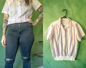 80s Pastel Gingham Top size M VINTAGE