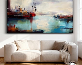 Abstract Teal Blue Painting, Textured Modern Wall Art, Calm Contemporary Canvas, Handmade Luxury Artwork