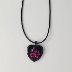 Purple Flower Resin Necklace, Real Flower Jewelry, Pressed Flower Pendant Necklace, Heart Resin Necklace, Personalized Gift