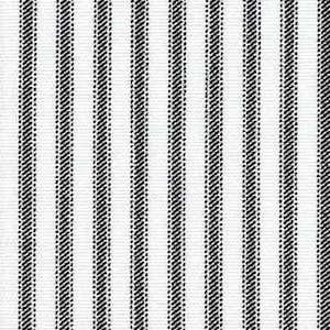 May include: White fabric with vertical black stripes. The stripes are evenly spaced and have a textured, dotted appearance. The pattern is simple and classic, suitable for various design applications.