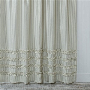 Ticking Stripe Ruffle Shower Curtain Gray