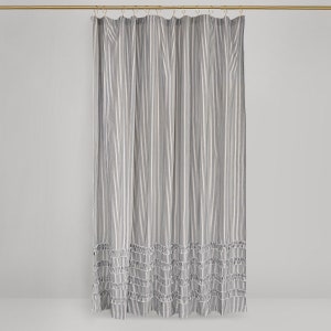 Ruffled Ticking Stripe Shower Curtain 72x72 and extra long 72x84 72 x 96 black, brown, gray, red, navy image 2