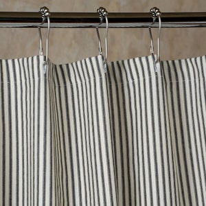 Black Ticking Stripe Shower Curtain 72X72 72X84 AND 72X96 extra tall options 84x84 extra wide and tall
