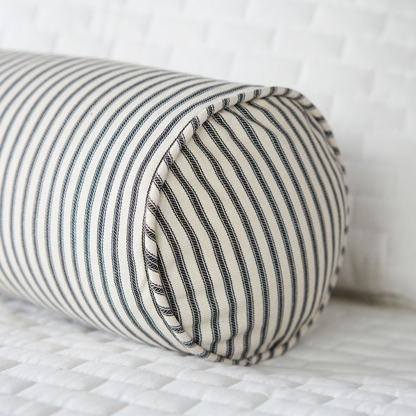 Ticking Stripe Bolster Pillow with Insert 6 x 12 - Black, Navy, Red, Gray, Brown